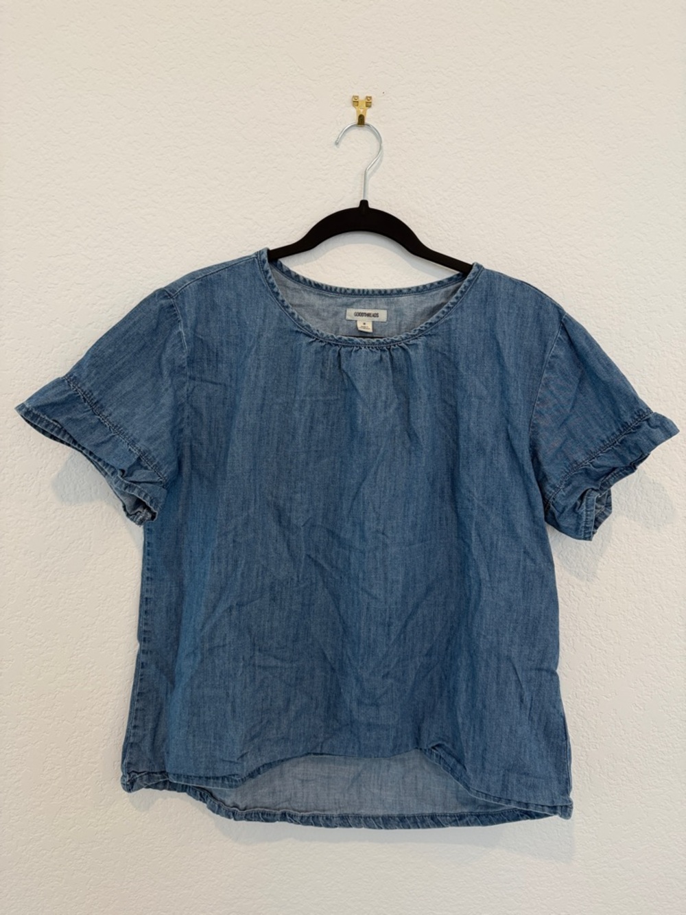 Madewell Washed Denim Short Sleeve Blouse - Blue